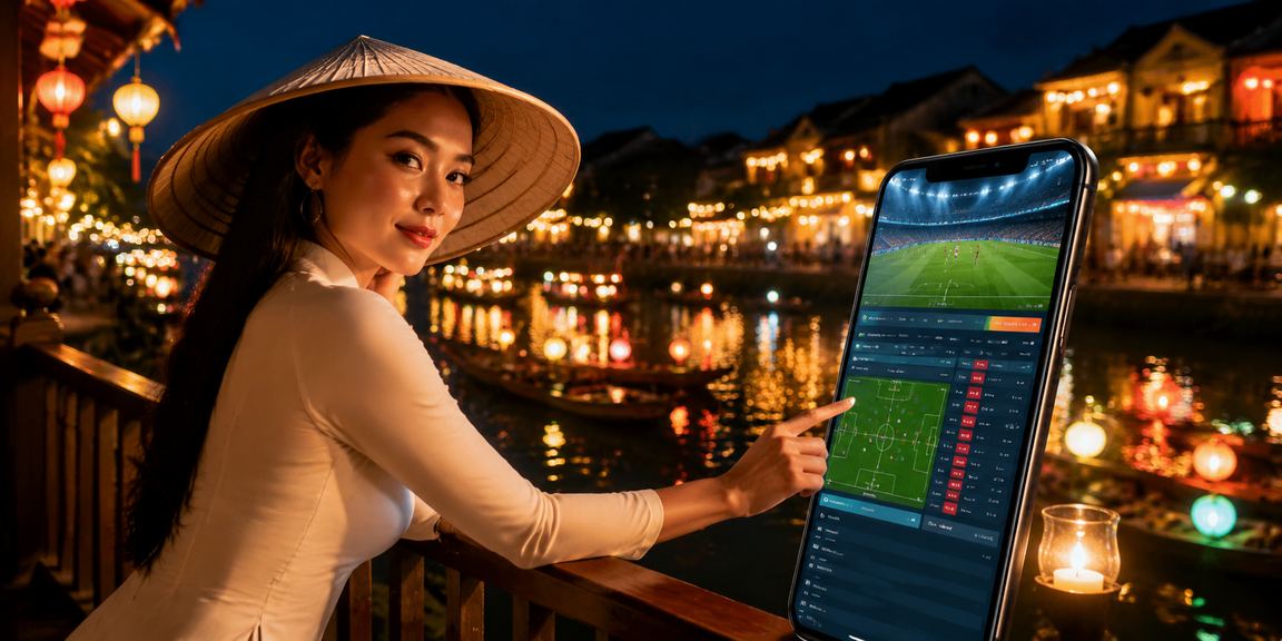 Người dùng trải nghiệm casino di động tại Hội An với nón lá truyền thống